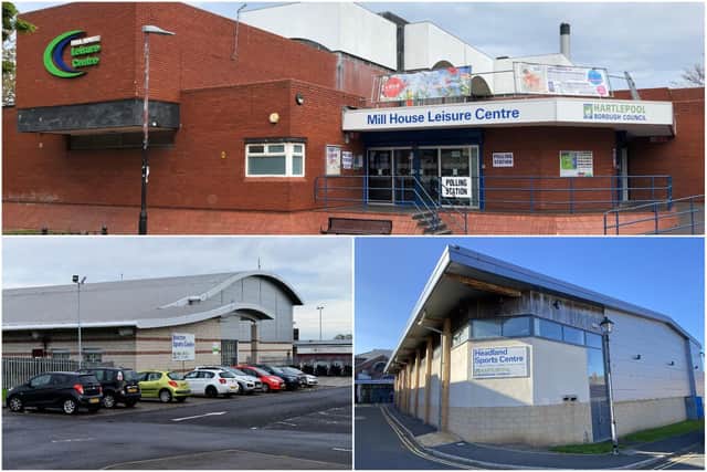 Clockwise from top left, gyms are due to open on Monday, April 19, at Mill House Leisure Centre, Headland Sports Centre and Brierton Sports Centre.