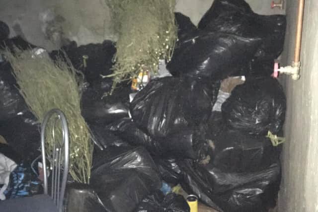 The rubbish and lights left at the house following police raid