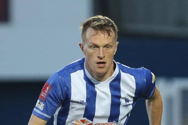Luke Hendrie makes his third Hartlepool United debut against Wealdstone after joining on loan from Bradford City. (Credit: Will Matthews | MI News)