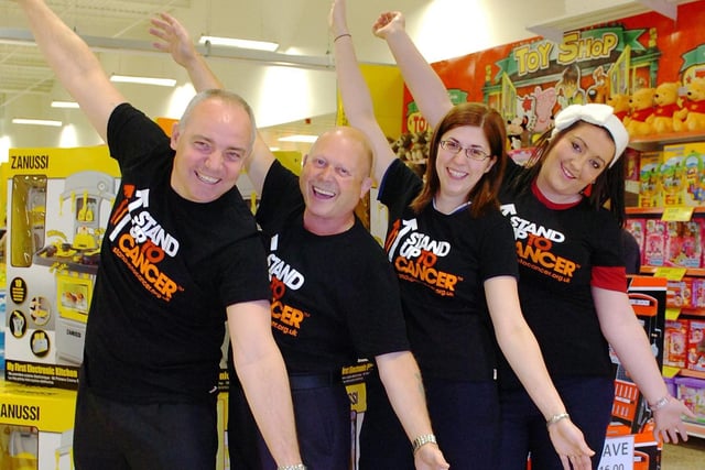 Staff at the Tesco store on Burn Road were backing the Stand up to Cancer campaign in 2012.. From left are store manager Martin James, along with colleagues Ian Taylorson, Caroline Whitham and Rachel Trotter.
