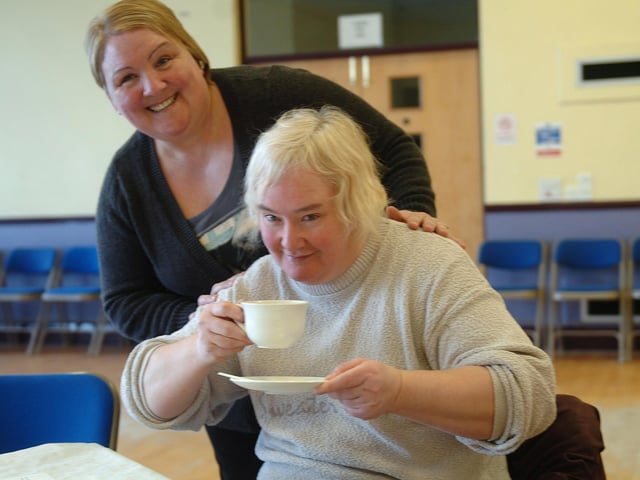 Margaret Martin and Babs Webster (right) at a West View Community Centre coffee morning in 2014.