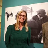 Hartlepool Art Gallery Curator Angela Thomas and John Bulmer at the exhibition of his work.