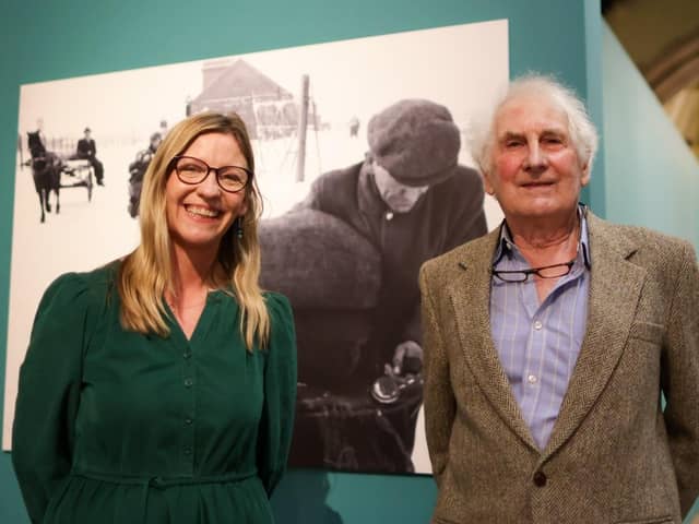 Hartlepool Art Gallery Curator Angela Thomas and John Bulmer at the exhibition of his work.
