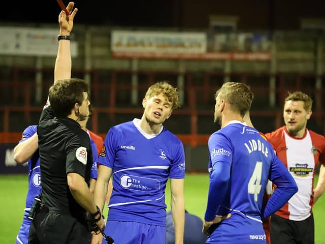 Lewis Cass shown a straight red card at Altrincham (photo: Altrincham FC)