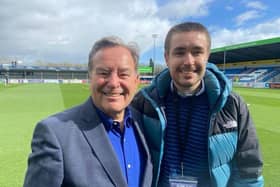 From left, former Hartlepool Mail journalist Jeff Stelling and his son, Robbie, who is the Mail's new Hartlepool United writer. Picture by FRANK REID
