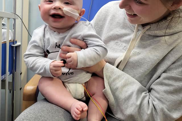 Teddy, pictured with mum Taylor, underwent an open heart surgery on March 10.