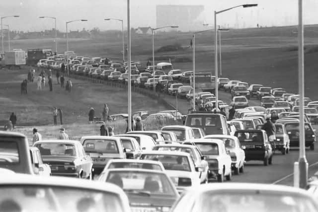 Queues of traffic at Seaton Carew as sightseers turn up to see the ship.