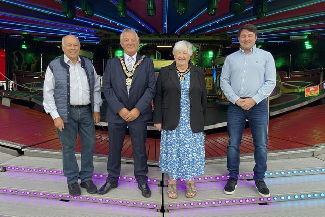 Left to right, Billy Freeman (Hartlepool Carnival), Mayor of Hartlepool Councillor Brian Cowie, Mayoress of Hartlepool Veronica Nicholson and John Murphy, of Hartlepool Carnival, open the the 2022 Hartlepool Carnival.