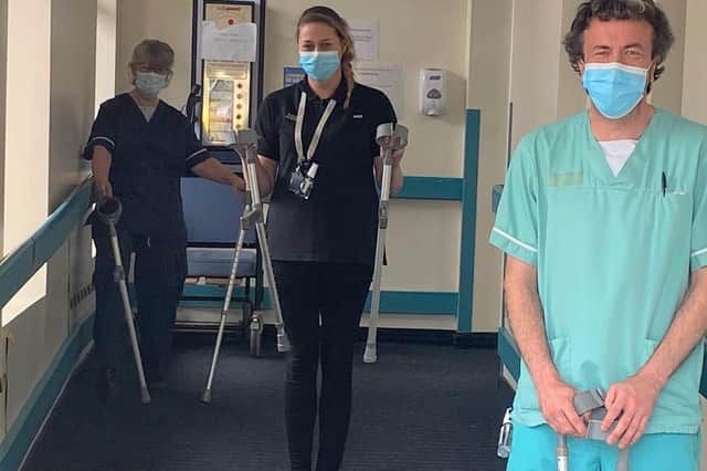 Due to a national shortage, staff are asking patients to bring their crutches back if they don't need them anymore./Photo: North Tees and Hartlepool NHS Foundation Trust