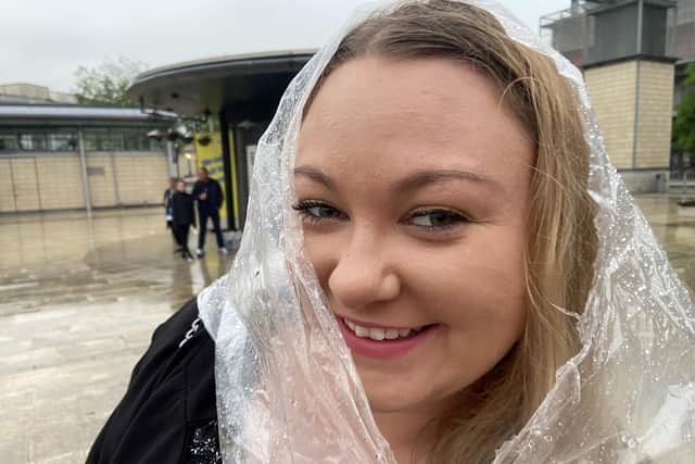 A Hartlepool United fan manages a smile despite the gloomy weather in Bristol last weekend.