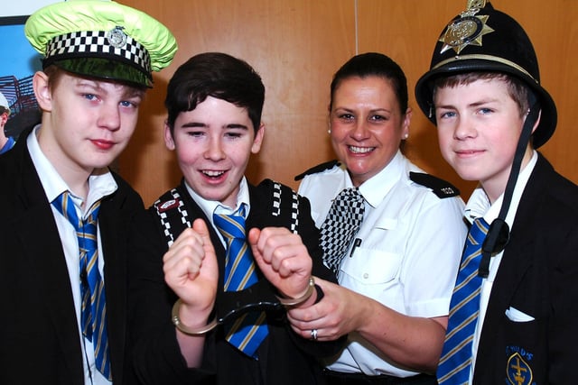 PC Tracey Stage speaks with St Hild's School pupils as part of a careers day in 2013. From left: Nathan Sanderson, Tyler Bates and Cameron Anderson.