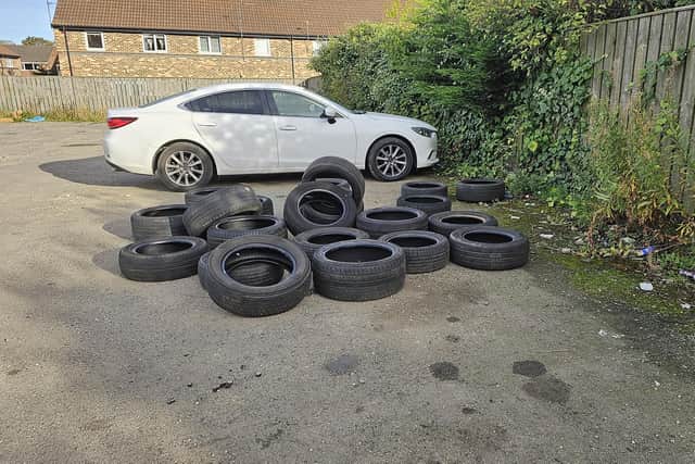 Tyres dumped on the strip of land between Sussex Street and Oxford Street. Pic Via Gordon Cranney