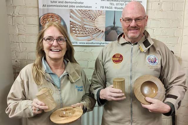 Two students at Woodturning Hartlepool.