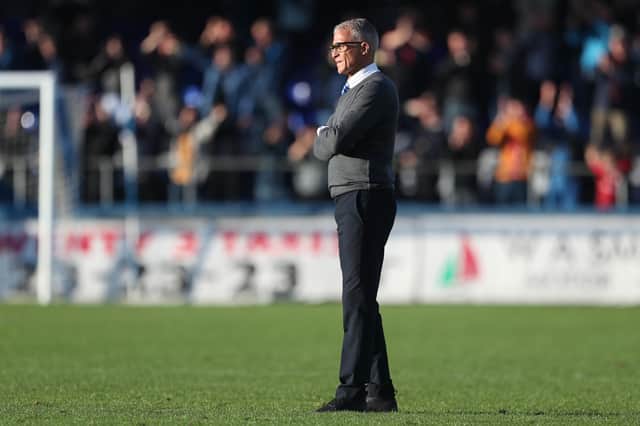 Hartlepool United Interim manager Keith Curle after the Sky Bet League 2 match between Hartlepool United and Carlisle United at Victoria Park, Hartlepool on Saturday 8th October 2022. (Credit: Mark Fletcher | MI News)