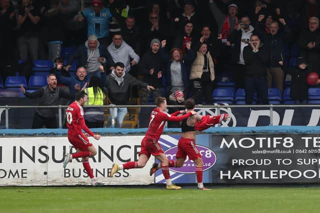 Dom Telford scored twice for Crawley Town who sealed a crucial win over Hartlepool United at the Suit Direct Stadium. (Photo: Mark Fletcher | MI News)