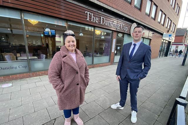 Alison Smith and her son Leon say goodbye to their new business venture, The Dancing Cup, in York Road, Hartlepool.