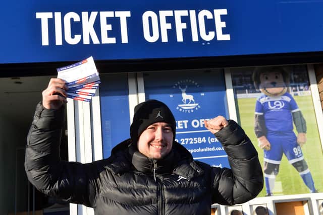 Hartlepool United fan Ian Tumilty with his FA Cup tickets for Crystal Palace.