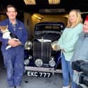 John Arkley (second left) with the 1938 MG and members of its previous owner's family during filming for Bangers and Cash: Restoring Classics.