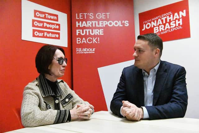 Brenda Harrison talking with Wes Streeting at the York Road campaign HQ of Hartlepool parliamentary candidate Jonathan Brash. Picture by FRANK REID
