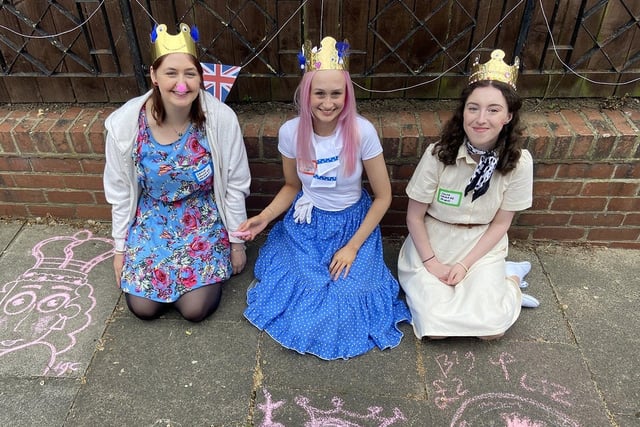 Grace Cooper, Jess Lowry and Chloe McKenna look the part in their crowns at a party in Cresswell Road, Hartlepool.