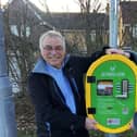 Bill and Pam Shurmer with a recently installed lamppost defibrillator on Elwick Road, near High Tunstall in Hartlepool.