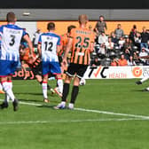 Josh Umerah opened his Hartlepool United account for the season in the defeat at Barnet. Picture by FRANK REID