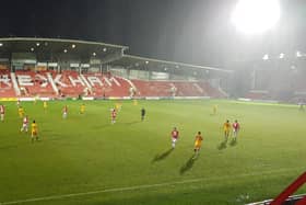 Hartlepool United in action at Wrexham on Tuesday night.