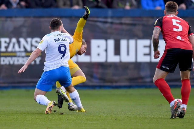 Costly mistake again in the league after midweek heroics gave Barrow an early lead. Whitfield goal powered through him albeit from close range. Helpless for the third. Picture by FRANK REID