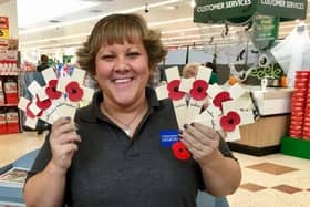 Hartlepool Poppy Appeal organiser Sian Cameron in Morrisons supermarket last year.