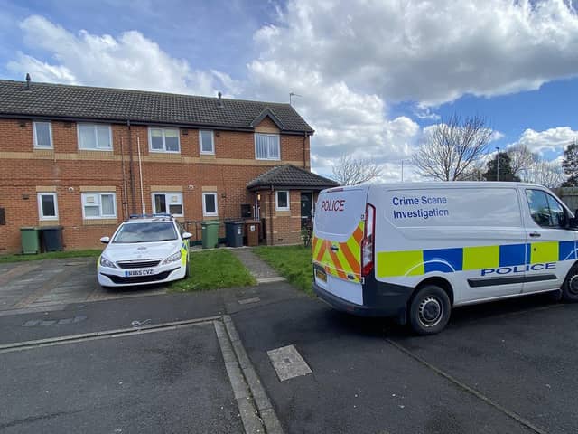 Police in Telford Close, Hartlepool after the alleged incident in March. Picture by FRANK REID