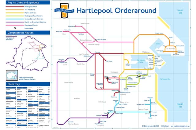 Steve Lovell's London Underground-inspired map of Hartlepool's licensed premises.