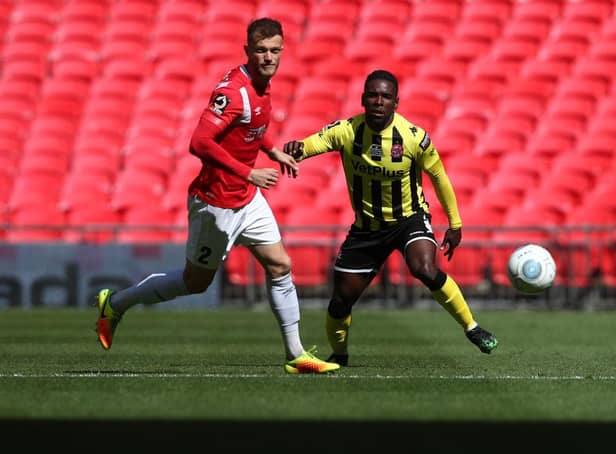 Zaine Francis-Angol of AFC Fylde during the Vanarama National League Play Off Final between AFC Fylde and Salford City at Wembley Stadium on May 11, 2019 in London, England. (Photo by Marc Atkins/Getty Images)