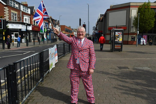 Hartlepool disc jockey Les Watts shows his patriotic side in Hartlepool town centre on Saturday.