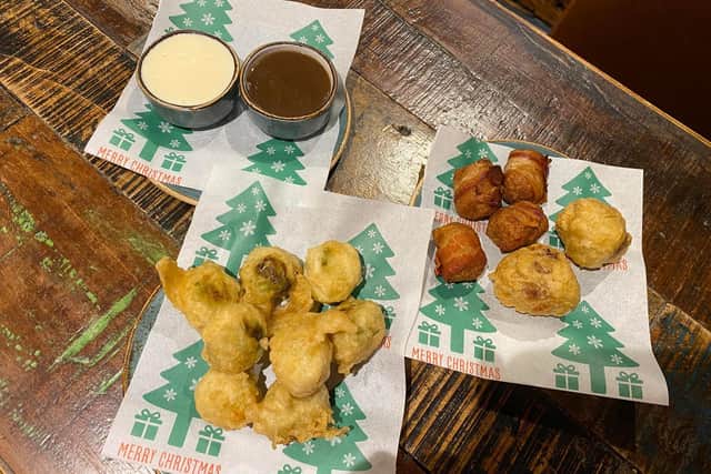 The Almighty Cod serves battered sprouts, battered stuffing balls and pigs in blankets across the festive season.