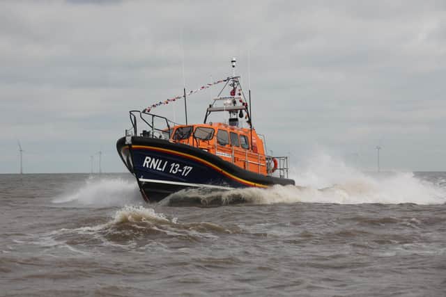 The arrival of a Skegness Shannon class lifeboat, Joel and April Grunnill 13-17, to the station.