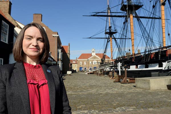 National Museum of the Royal Navy Hartlepool general manager Roslyn Adamson on the site of HMS Trincomalee.
