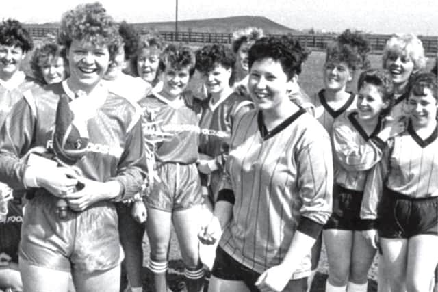 Players from the Mr Chris and RHM football teams at their charity match in 1987.