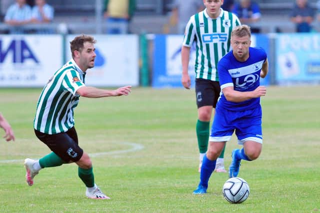 Nicky Featherstone in action during Blyth Spartans v HUFC pre-season friendly. 27-07-2021. Picture by Bernadette Malcolmson