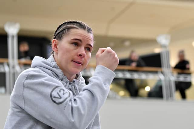 WBO middleweight champion Savannah Marshall prepares for her title defence with Femke Hermans at Newcastle's Metro Centre. Picture by FRANK REID