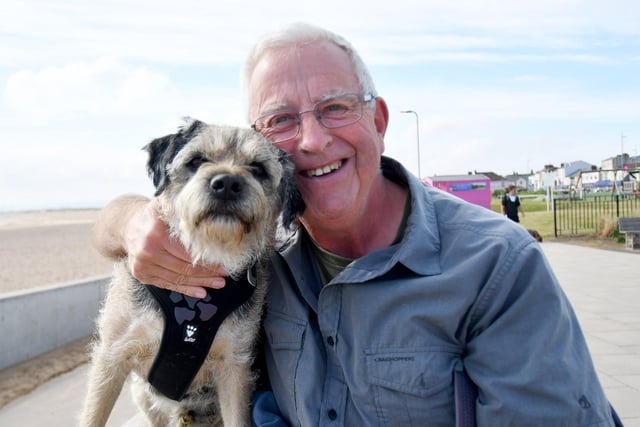 Cuddle time for Archie from his best friend and owner Alan Pedley at Seaton Carew last year.