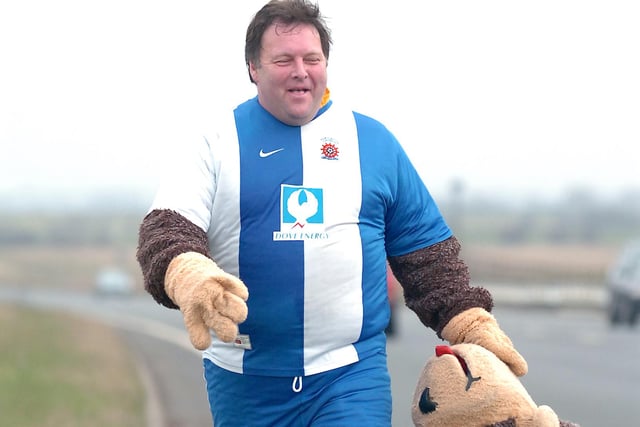 Pools chief executive Russ Green walked to the game dressed as club mascot H'Angus the Monkey.