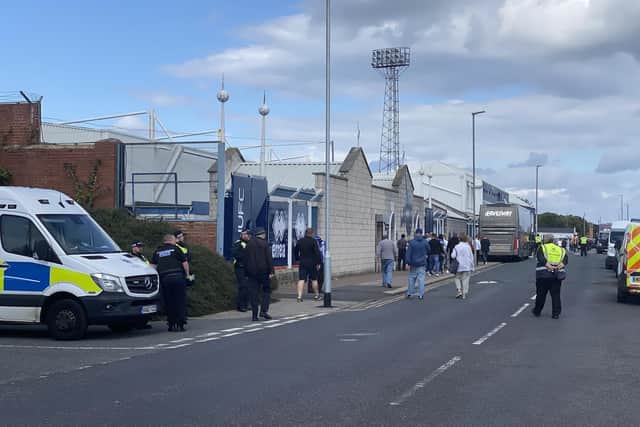 Police outside Hartlepool United's ground before Saturday's home match with Bradford City.