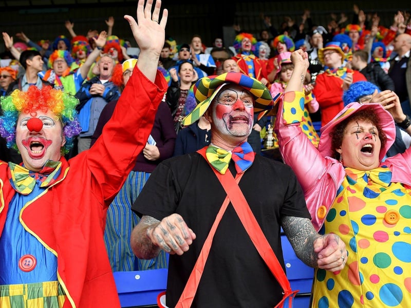 They are at Tranmere Rovers in 2018 for the annual fancy dress outing on the final away day of the season.