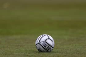 A general view of a match ball during the Vanarama National League match between Hartlepool United and Maidenhead United at Victoria Park, Hartlepool on Saturday 8th May 2021. (Credit: Mark Fletcher | MI News)