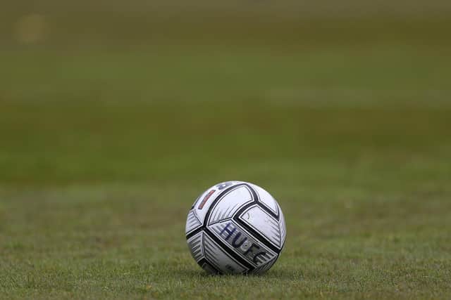 A general view of a match ball during the Vanarama National League match between Hartlepool United and Maidenhead United at Victoria Park, Hartlepool on Saturday 8th May 2021. (Credit: Mark Fletcher | MI News)