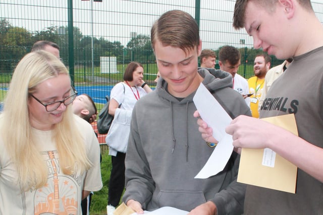 Students at High Tunstall open their results together.