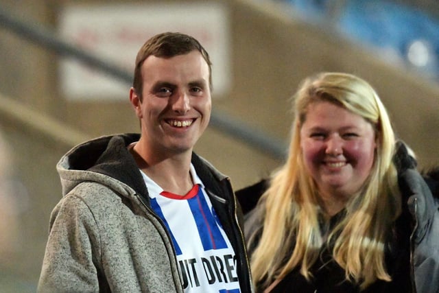 Hartlepool fans were all smiles ahead of kick-off at Halifax.