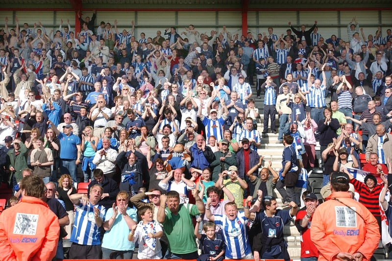 Poolies celebrate reaching the 2005 League One play offs with a dramatic final day draw at promotion rivals Bournemouth.