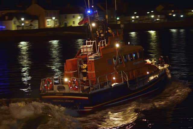Hartlepool RNLI's all weather lifeboat heading to Blackhall Rocks after receiving reports of a man trapped. Photo: RNLI/Tom Collins.