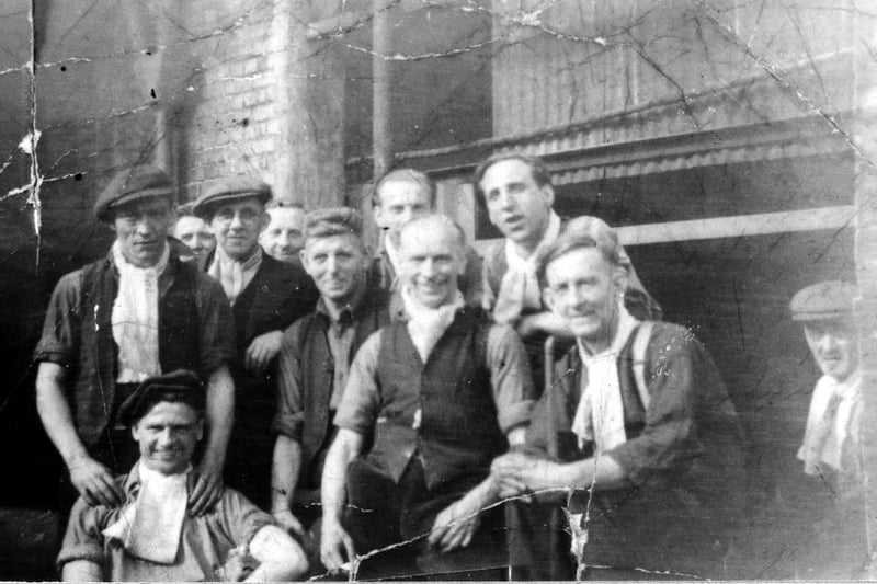 Tyre shop team at Brown Baileys, Leeds Road, c. 1940. Ref no U07479